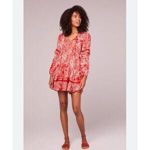 $129 B.O.G Collective Paprika Red Paisley Bohemian Mini Dress XS NWOT